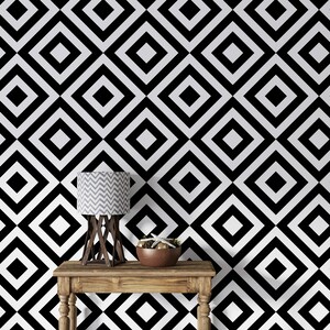 Black Squared Diamond Wallpaper Geometric Diamond Fabric Wallpaper Seamless Mid Century Wall Decor Fabric Wallpaper Adhesive 1082EZ