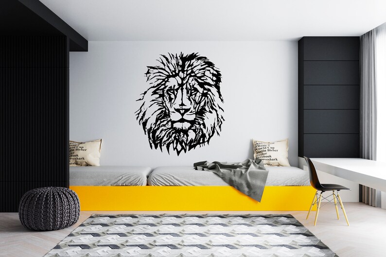 Lion Head Wall Decal | Majestic Wild Animal Vinyl | Modern Bedroom ...