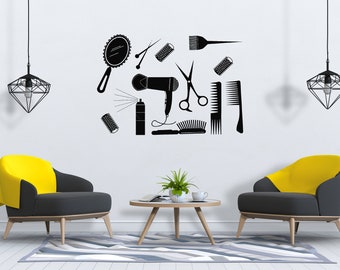 Hair Beauty Salon Vinyl Wall Decal Sign Word Scissors