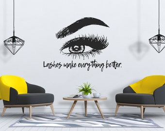 Eyelashes and Eyebrows Wall Decal Lashes and Brows Window Sticker Lashes Extensions Wall Decal Eyes Beauty Salon Wall Art SG 796