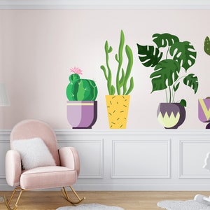 Cactus wall decal, Plants Leaf Hanging Wall Vinyl Sticker Decal, Botanical Wall Decoration-Floral Leaves Wall Decal, Wall Decor 1047EZ