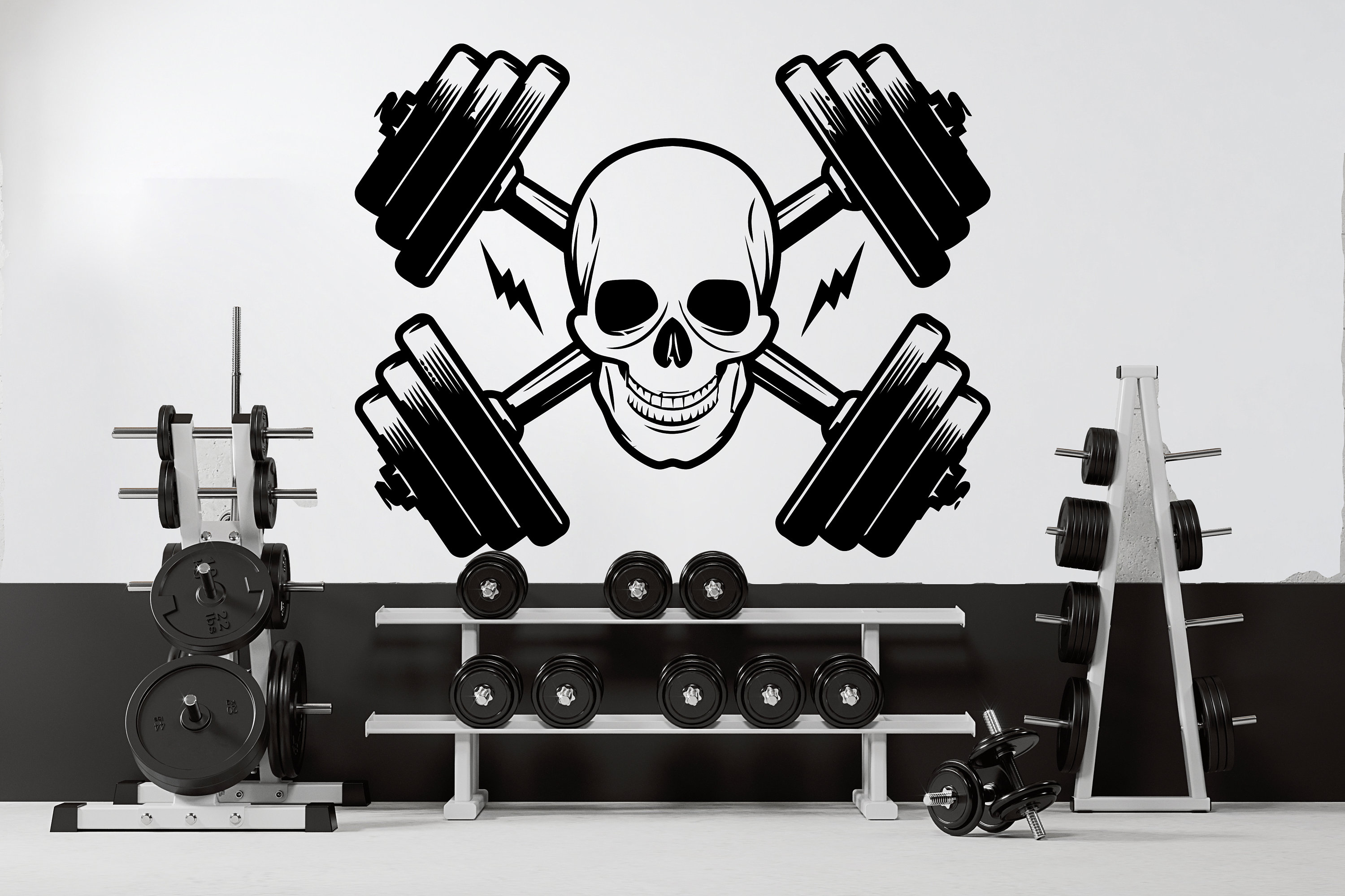No Pain No Gain Gym Wall Decor Fitness Wall Art Skull Gym Wall Decals ...
