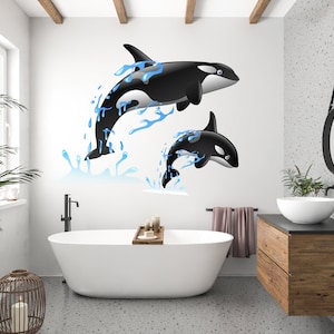 Orca Wall Decal, Whale Wall Art, Orca Wall Decor Orca Bathroom Wall Sticker Orca Sea Decor Wall Decor Bedroom 455EZ