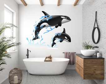 Orca Wall Decal, Whale Wall Art, Orca Wall Decor Orca Bathroom Wall Sticker Orca Sea Decor Wall Decor Bedroom 455EZ