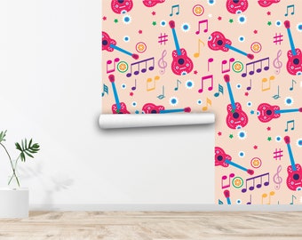 Gitaar Muziek Wallpaper Muziek kunst Stof Wallpaper Naadloze Muziek Wall Decor Stof Verwijderbare Zelfklevende Wallpaper 858EZ