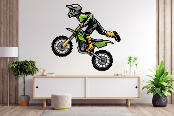 Motocross nombre calcomanías dirt bike motocicleta graffiti bicicleta pared  casco pegatinas Kawasaki Art Boys Room Decor personalizado Fox Motorcross -   España