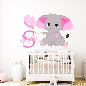 Personalized Name Wall Decal Girl Elephant Initial Fancy Cursive Name Decal Wall Decor Vinyl Lettering Gold Vinyl Nursery Wall Decal 941EZ