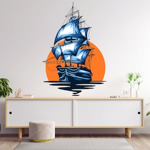Schip Muur Sticker Zee muur Sticker Zonnemuur Sticker Schip muur Decor Slaapkamer muur vinyl Boot muur sticker Modern Art Office decor Business 1472EZ