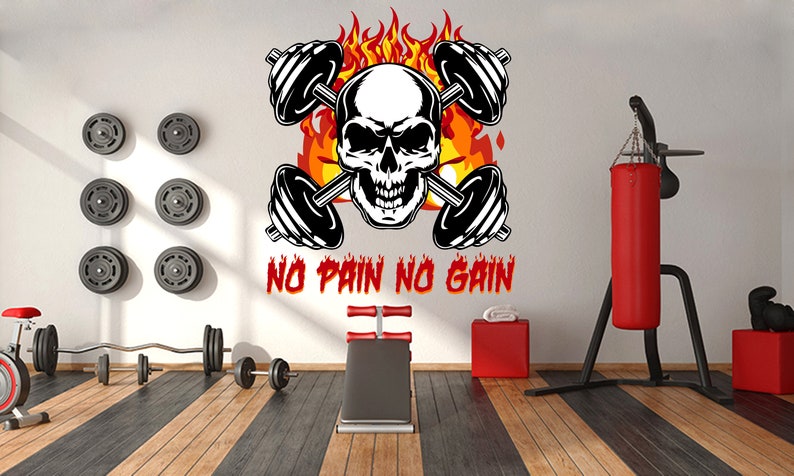 No Pain No Gain Gym Wall Decor Fitness Wall Art Flame Gym Wall Decals ...