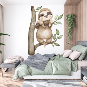 Faultier Wandtattoo, Faultier Wandtattoo, Faultier Wanddeko, Faultier Wandtattoo, Faultier Wandtattoo Aquarell, Schlafzimmer 425EZ