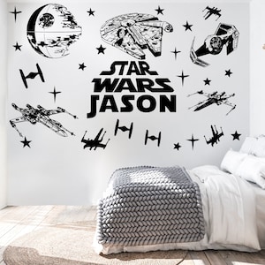 Large Name Custom Name Star Wars  Wall Decor  Star Wars Wall Decal Star Wars Personalized Gifts Wall Sticker Jedi Joda wall sticker 358EZ