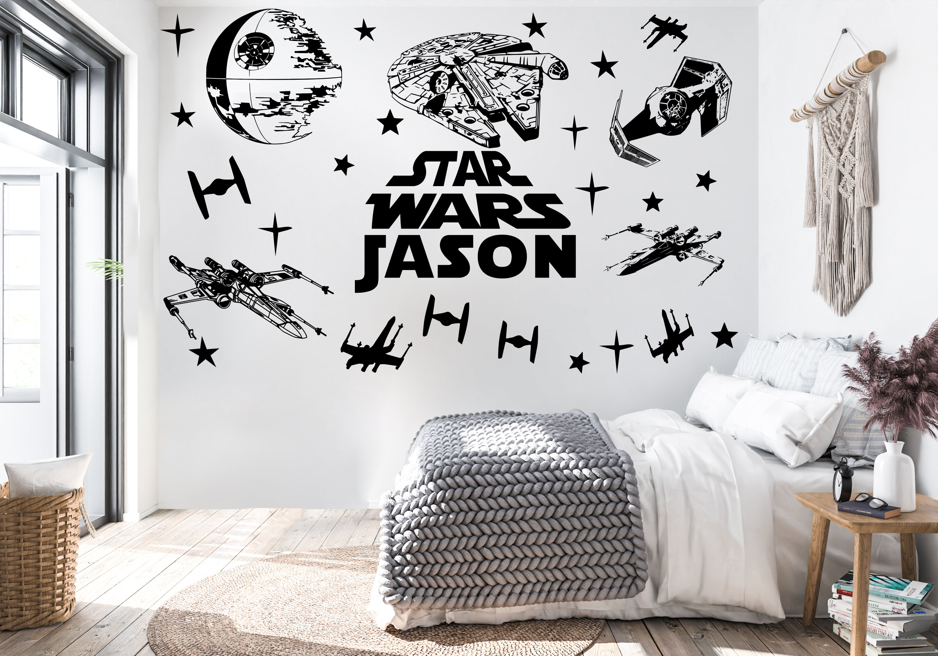 Large Name Custom Name Star Wars Wall Decor Star Wars Wall Decal Star Wars Personalized Gifts Wall Sticker Jedi Joda wall sticker 358EZ