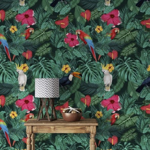 Regenwald Tapete- Tropische Wand wandbild- abnehmbar- Tropischer Wald- Palme- Schälen und Kleben- Selbstklebend- Wohnzimmer Aufkleber 883EZ