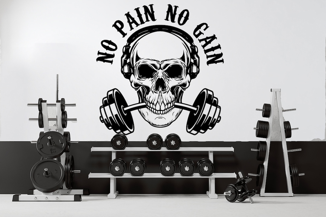 No Pain No Gain Gym Wall Decor Fitness Wall Art Skull Gym Wall Decals ...