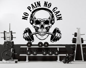 No Pain No Gain Gym Wall Decor Fitness Wall Art Skull Gym Wall Decals Crossfit Wall Decal Crossfit Gifts Home Gym Wall Sticker Gym 574EZ