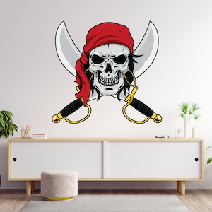 Piraten Schädel Wandtattoo Piraten Wandkunst Schädel Native Kinder Kinderzimmer Schlafzimmer Halloween Dekoration Geschenk 1676EZ