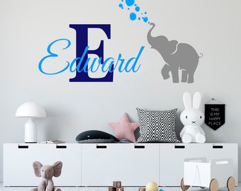 Gepersonaliseerde muursticker naam olifant muursticker aangepaste naam muursticker voor kinderkamer SG474