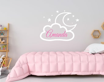 Personalized Name Wall Decal Clouds Moon and Stars Wall Decal  Custom Name Wall Decal  Decal for Nursery SG483