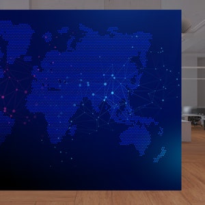 World Map Circuit Board Wall Decal, Technology Vinyl Wall Art Decals, Computer Circuit Decor, Software Science Wall Sticker 1523EZ
