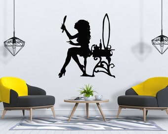 Beauty Salon Silhouette Wall Decal | Hair Stylist Vinyl Art | Spa Studio Decor | SG653