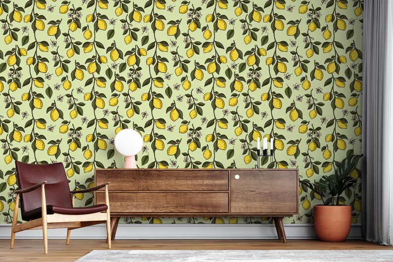 Lemon Tree Wallpaper Italian Kitchen Wallpaper Citrus Wall - Etsy