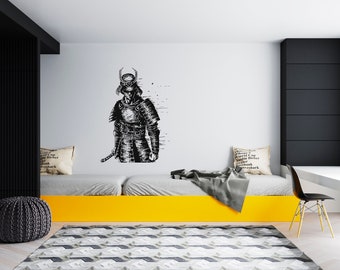 PLIGREAT 2 vellen Samurai Ninja muurstickers, beschermfolie verwijderen en opplakken, verwijderbare vinyl muursticker voor Taekwondo Hall Kung Fu Fans Slaapkamer Dorm Room Speelkamer Wanddecoratie