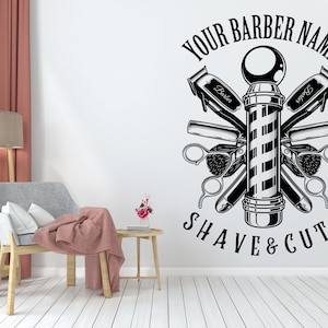 Barber Wall Decal, Barber Wall Decal, Barbershop Wall Decor, Custom Decals Razor Wall Art 1204EZ
