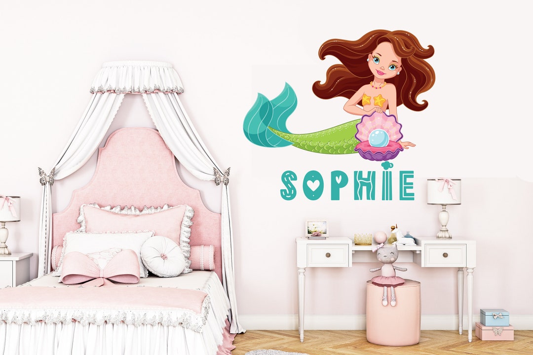 Personalized Name Mermaid Wall Decal Mermaid Wall Decor Mermaid Wall ...