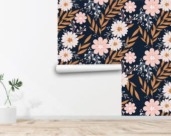 Papel pintado de flores Papel pintado floral Papel pintado floral Decoración de pared sin costuras Vintage Impreso Papel tapiz autoadhesivo extraíble 763EZ