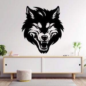 Wolf Head Wall Decal, Angry Wolf Wall Art, Wolf Room Wall Decor Wolf Room Wall Sticker Wolf Wall Decor Animals Stickers 1603EZ