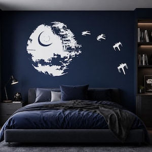 Muurkunst Death Star & Fighter Ships | Galactic Space-vinylsticker | Sci-Fi kamerdecoratie | SG46