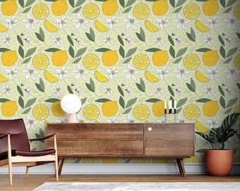 Lemon Tree Wallpaper Italian Kitchen Wallpaper Citrus Wall Decor Lemon Wall stickers Printed Removable Self Adhesive Wallpaper 1695EZ