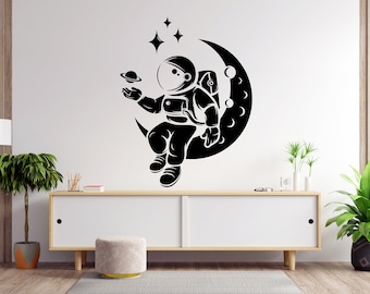 Astronaut Wall Decal | Outer Space Wall Decal | Custom Name Wall Decal | Decal for Nursery 1591EZ
