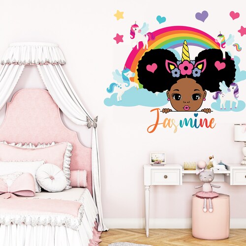 African American Wall Decal Rose Hair Afro Girl Wall Art Etsy