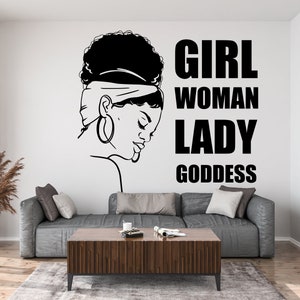 Lady Goddes Afro Beauty Woman Smart Diva Confidence Freedom African American Girl Wandtatzug Afro Wall Art Afro Girl Vinyl 162EZ