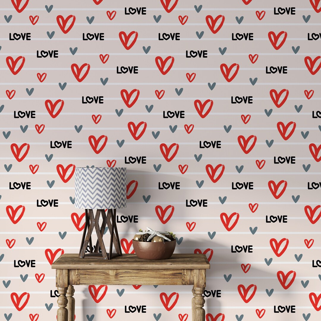 Heart Love Wallpaper Valentine Art Fabric Bedroom Wallpaper Seamless
