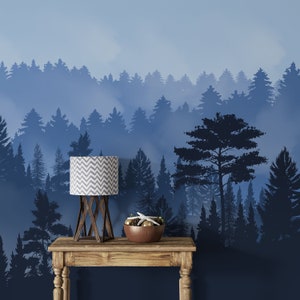 Forest Winter Mountain Mural Wall Art - Montagne, Foggy Forest Wall Mural Mural Room Cadeaux muraux pour sa murale adhésive amovible 1167EZ