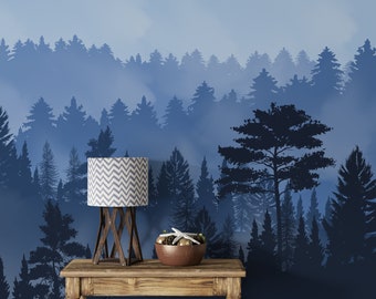 Arte de parede mural de floresta inverno montanha-montanha, floresta nebulosa mural de parede mural de quarto presentes para seu mural adesivo removível 1167ez