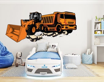 Construction Excavator Wall Decal  Heavy Construction Wall Sticker  Excavator Wall Decor  Decals for Boys  1647EZ