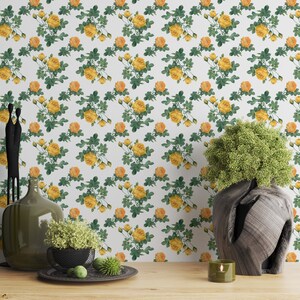 Yellow Rose Flower Wallpaper Nursery Floral Wallpaper Peel and Stick Kids Garden Wallpaper Bedroom Flowers Wall Decal Bathroom Mural 1255EZ
