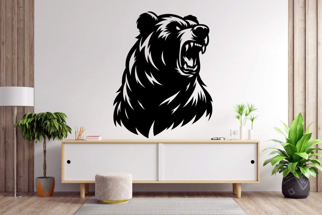 Bear Angry Animals Bear Tree Vinyl Wall Sticker Decal Forest Wall Decor ...