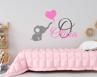 Gepersonaliseerde muursticker naam olifant muursticker aangepaste naam muursticker voor kinderkamer SG473