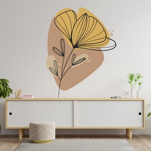 Flower wall Decal, Flower line art, Modern Mid Century Wall Art, Line Art Wall Decor Boho Wall Sticker Wall Decor Bedroom Art 803EZ