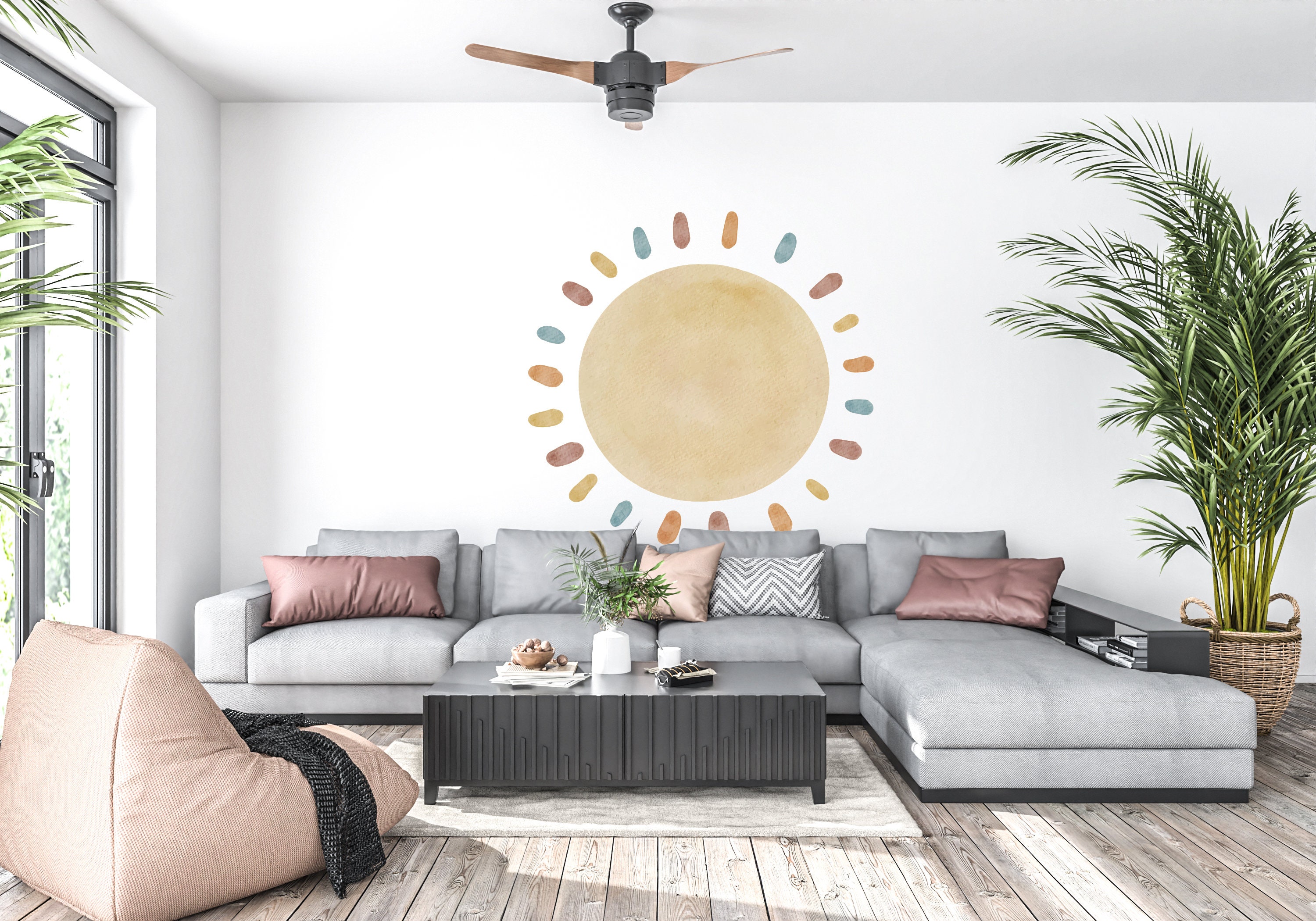 Sun Wall Decal, Sun Boho Wall Decor Sunshine Boho Wall Decal, Sun ...