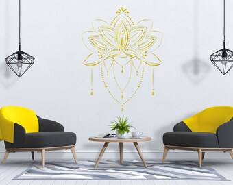 Lotus Mandala Blume Wandaufkleber – Abnehmbar, Schwarz, 33x57 Cm, Für Wohnzimmer, Yoga-Studio, Boho Deko