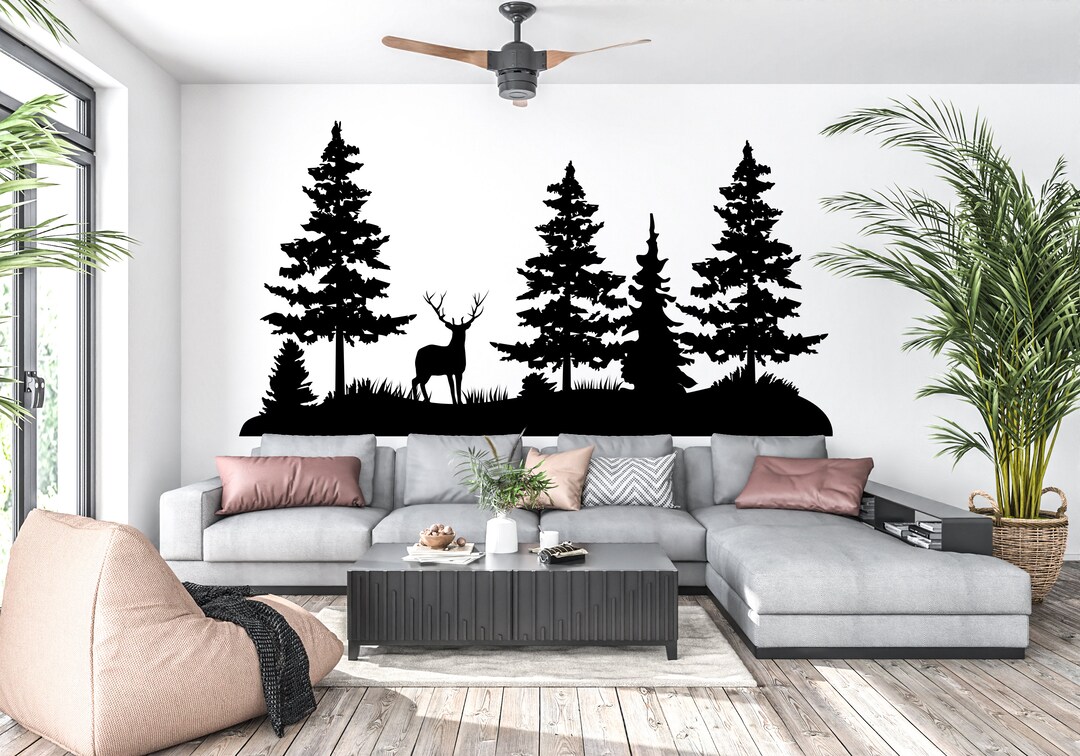 Deer Forest Wall Decor Custom Deer Wall Decal Forest Tree Wall Sticker ...