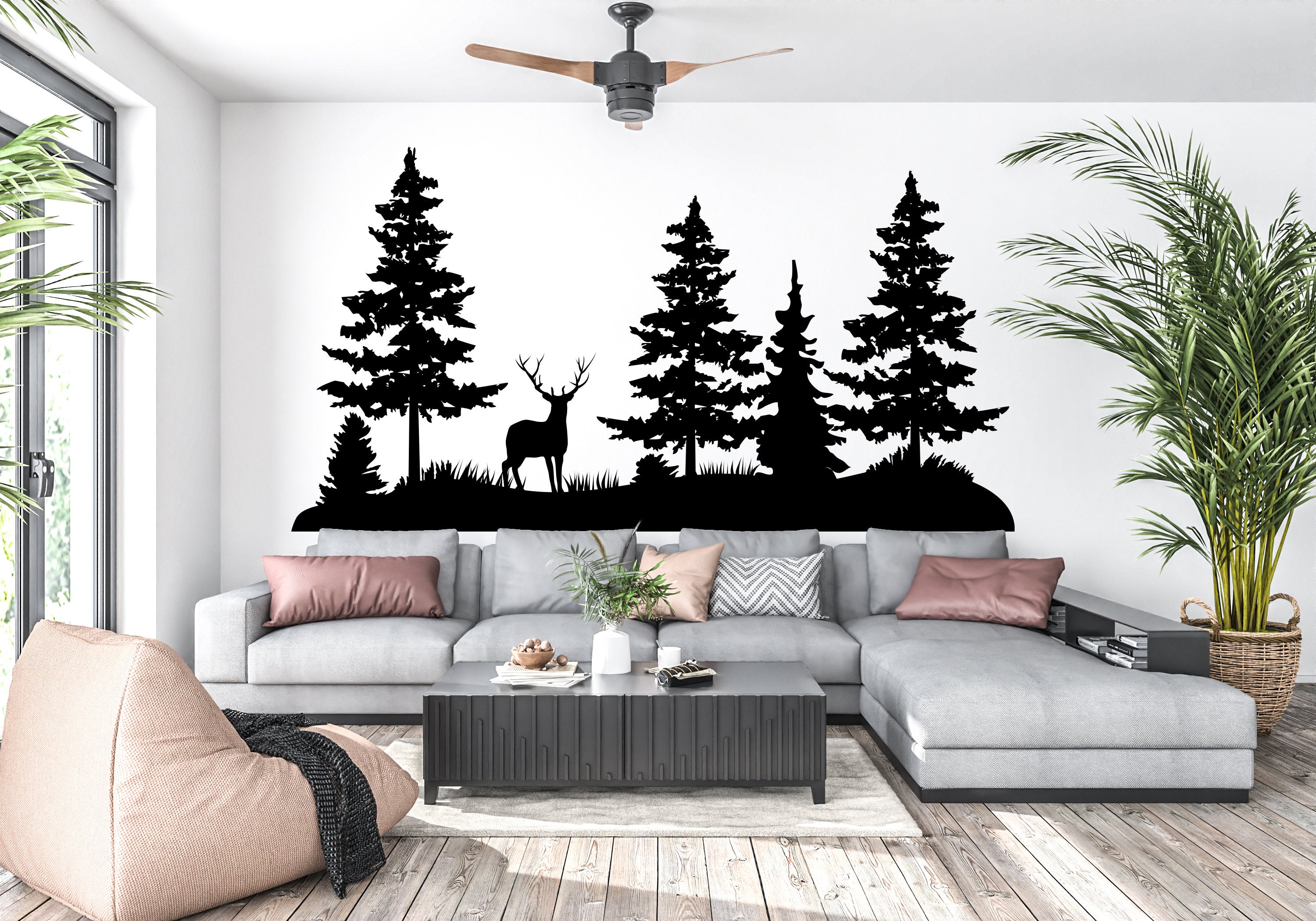 Deer Forest Wall Decor Custom Deer Wall Decal Forest Tree Wall Sticker ...