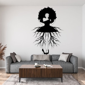 Beautiful Black Roots Afro Beauty Woman African Map Diva Confidence African American Girl Wall Decal Afro Wall Art Black Sticker Vinyl 170EZ