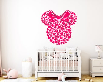 Vinilo decorativo de pared personalizado con nombre de Minnie Mouse. Vinilo decorativo de pared personalizado con nombre para guardería 1219EZ