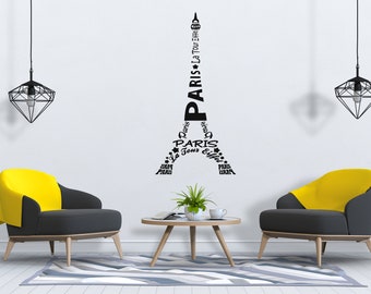 Vinilo decorativo de pared de París, pegatina de pared con el horizonte de París, arte de pared de la Torre Eiffel, decoración de pared de la Torre Eiffel SG584